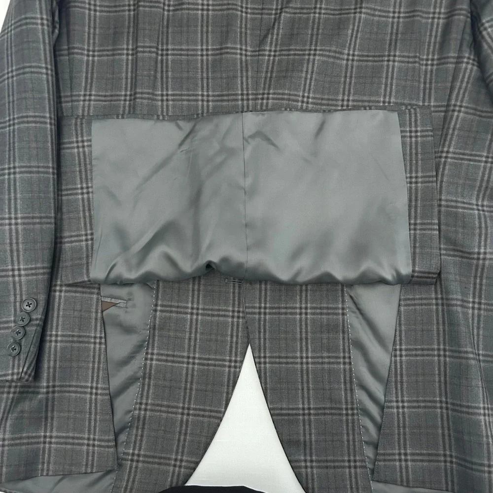 Peter Millar Flynn Sport Coat Men 44R Gray Plaid 100% Wool Jacket Made in Canada